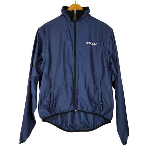 TREK MEN'S BLUE CYCLING WIND BREAKER SIZE XL BLUE FLEECE COLLAR/REFLECTIVE TRIM - Picture 1 of 15
